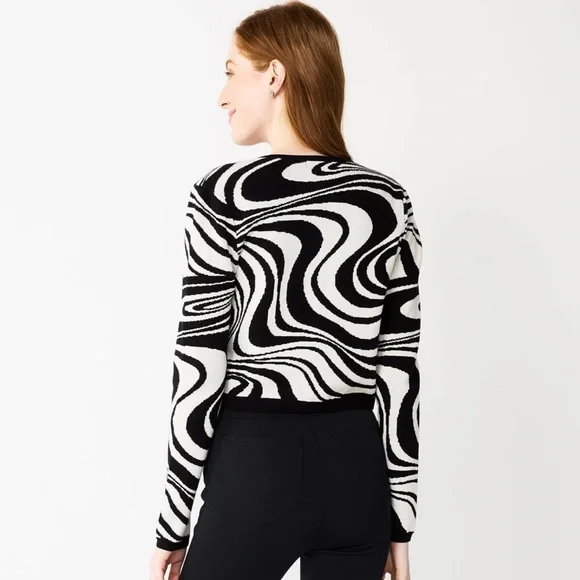 SO Women's Abstract Swirl Sweater Tank & Cardigan Set, Black & White, Sz XL - Picture 2 of 16